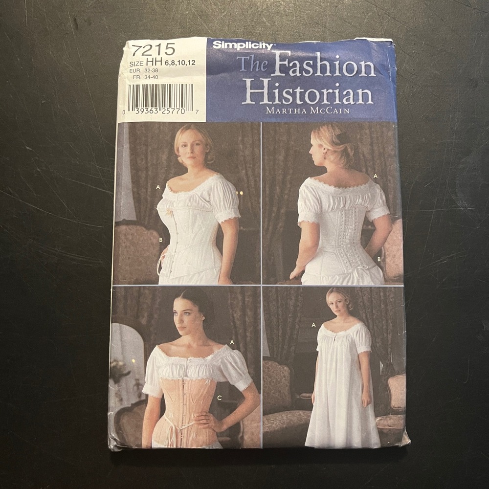 Simplicity 7215 Martha McCain Fashion Historian Chemise Corset Pattern Size 6-12